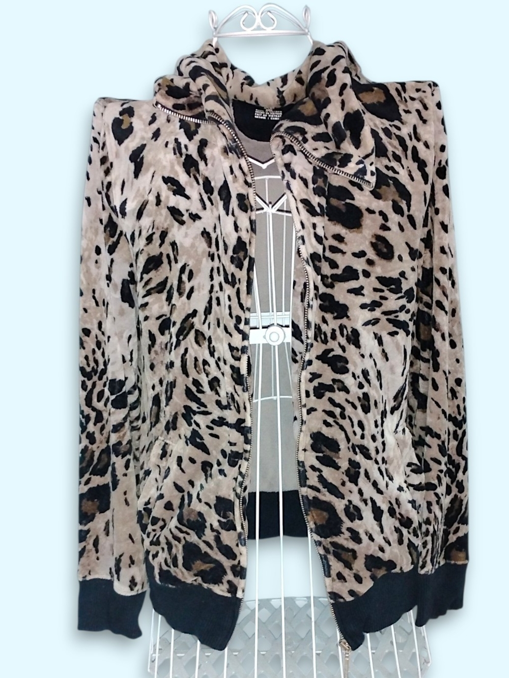 Jones New York Leopard Print Bomber Jacket - Beige and Black
